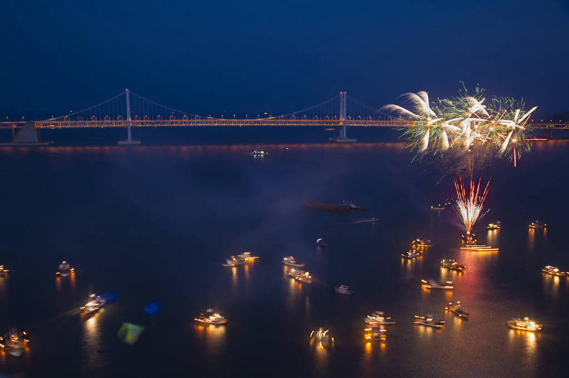 无人,横图,俯视,航拍,室外,夜晚,运动模糊,旅游,城市,釜山,韩国,亚洲,桥,摄影,鸟瞰,东亚,庆尚南道,朝鲜半岛,彩图,高角度拍摄,旅行