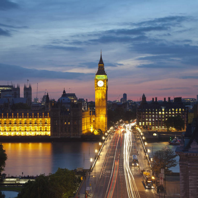 横图,方图,俯视,室外,夜晚,长时间曝光,旅游,日落,城市,英国,欧洲,首都,英格兰,钟塔,泰晤士河,黄昏,摄影,西欧,北欧,英国文化,威斯敏斯特桥,彩图,高角度拍摄