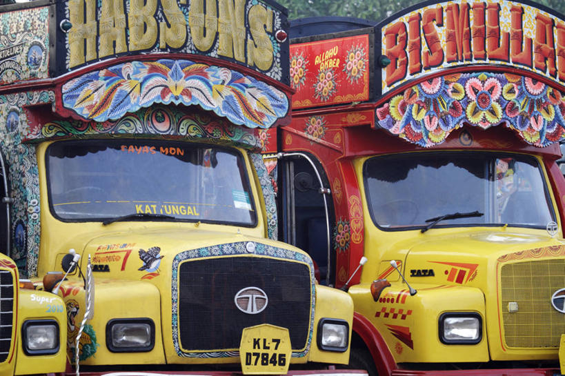 横图,彩色,印度,亚洲,巴士,黄色,拖车,运输,摄影,名牌,五颜六色,明亮,色彩斑斓,作画,五彩缤纷,喀拉拉邦,五彩斑斓,五光十色,彩图,旅行,商用车