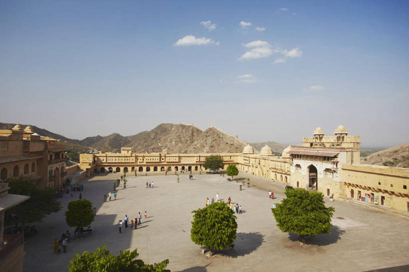 宫殿,横图,俯视,室外,白天,留白,城市,建筑,印度,亚洲,琥珀,庭院,历史,摄影,视角,拉贾斯坦邦,琥珀堡,斋普尔,印度次大陆,彩图,高角度拍摄