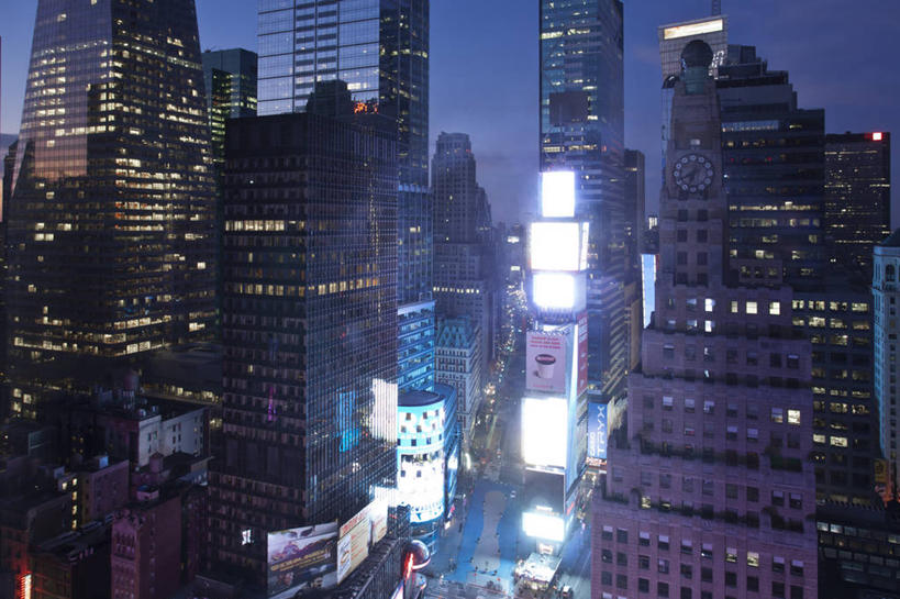 无人,横图,室外,城市,建筑,摩天大楼,纽约,美国,曼哈顿,黄昏,地标建筑,摄影,明亮,照亮,曼哈顿时代广场,彩图