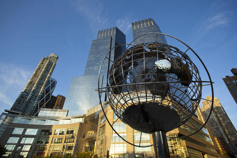 无人,横图,室外,白天,仰视,建筑,纽约,美国,金属,地球仪,雕像,曼哈顿,地标建筑,摄影,彩图,低角度拍摄