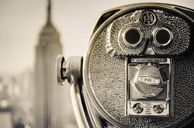 无人,横图,俯视,黑白,室外,白天,旅游,度假,城市,摩天大楼,纽约,美国,尖顶,曼哈顿,地标建筑,摄影,北美,北美洲,美洲,帝国大厦,纽约市,纽约州,帝国之州,帝国州,北亚美利加洲,亚美利加洲,双筒望远镜,洛克菲勒中心,高角度拍摄,旅行,美利坚合众国,曼哈顿区,纽约县,曼哈顿岛