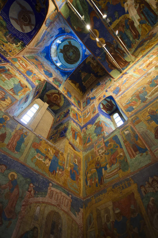 无人,竖图,室内,白天,仰视,俄罗斯,天使,艺术,装饰,墙,摄影,宗教,基督教,修道院,手艺,美术工艺,彩图,低角度拍摄,大教堂,苏兹达尔,俄罗斯文化