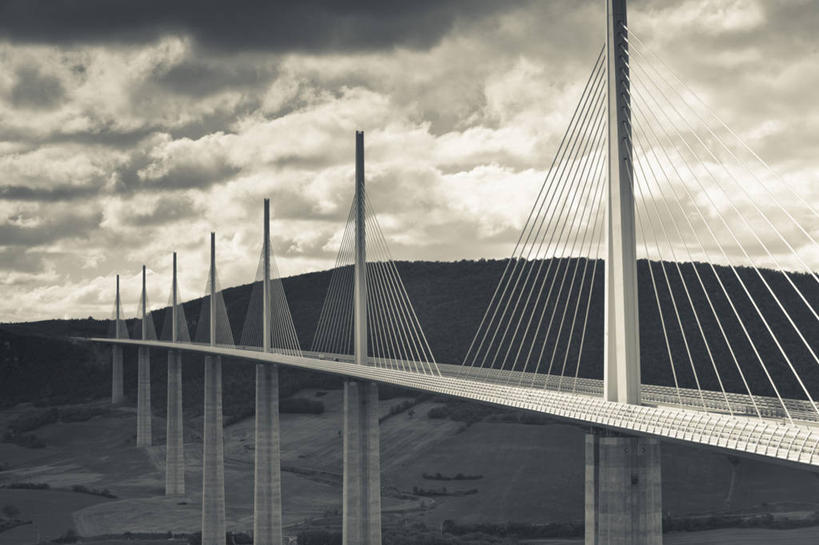 无人,横图,黑白,室外,白天,通讯,建筑,法国,形状,现代,风景,摄影,吊桥,高架桥,高架道路,几何形状