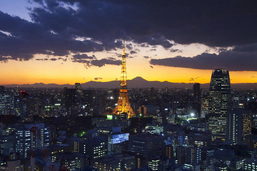 无人,横图,俯视,航拍,室外,度假,美景,山,城市风光,城市,摩天大楼,东京,富士山,日本,日本文化,景观,塔,首都,娱乐,黄昏,地标建筑,享受,休闲,景色,放松,摄影,照亮,鸟瞰,汐留,彩图,高角度拍摄,旅行