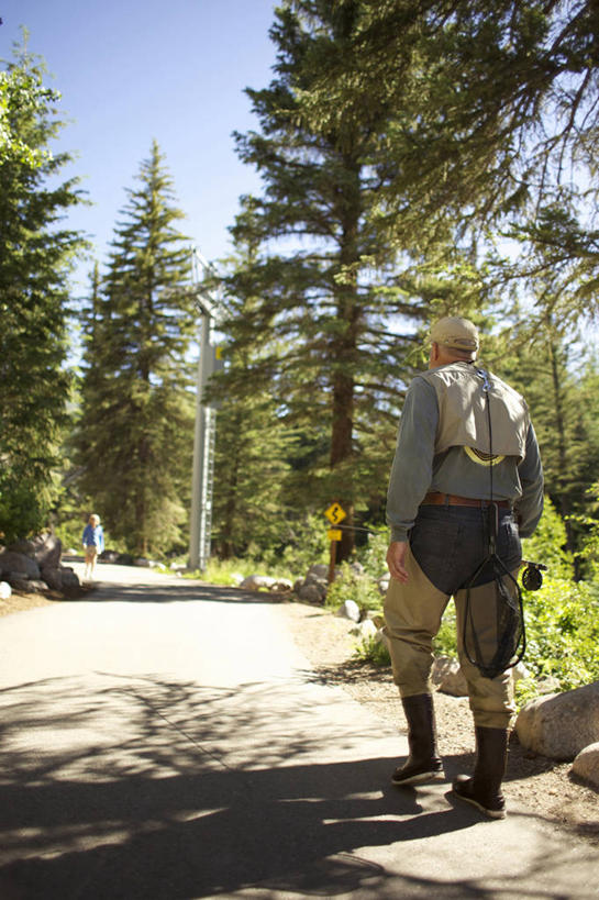 西方人,成年人,中年人,老年人,一个人,竖图,室外,白天,森林,路,欧洲,美国,欧洲人,仅一个男性,仅一个人,仅一个中年男性,阴影,树,背面,摄影,科罗拉多州,范尔,老年男性,男人,男性,中年男性,白种人,步行,彩图,钓鱼