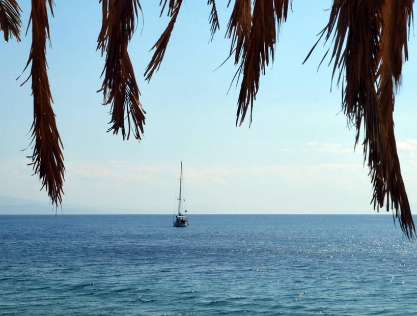 无人,横图,室外,白天,海洋,希腊,水平线,云,游艇,天空,自然,帆,运输,摄影,干的,棕榈叶,斯基亚索斯岛,彩图,旅行