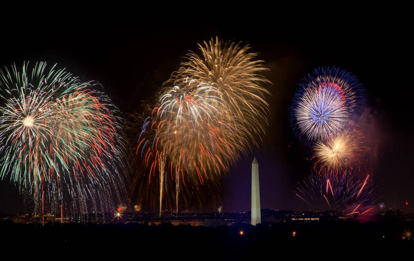 无人,横图,室外,夜晚,爆炸,城市,美国,庆祝,云,首都,焰火,摄影,华盛顿特区,彩图,传统文化,传统节日