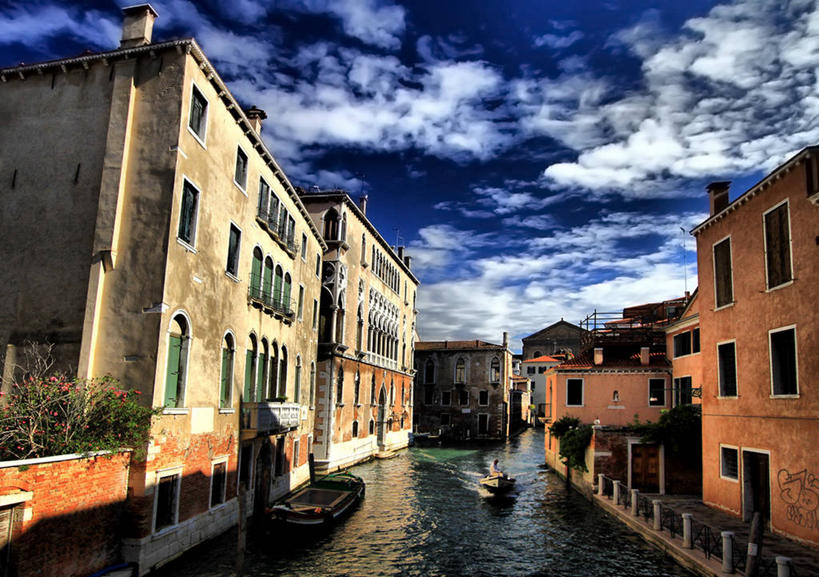 横图,室外,白天,建筑,船,日光,意大利,威尼斯,云,天空,运输,摄影,运河,意大利文化,彩图
