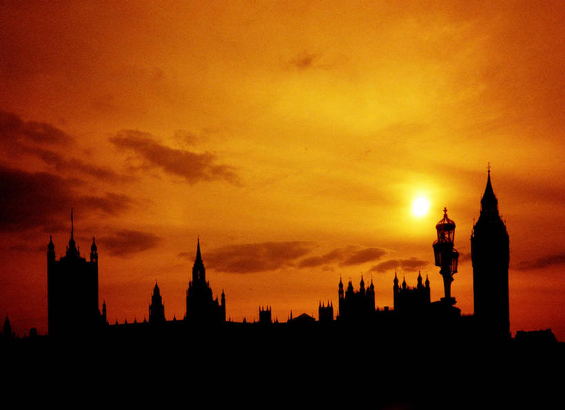 无人,横图,室外,日落,城市,建筑,英国,房屋,首都,天空,摄影,政府,剪影,彩图,旅行