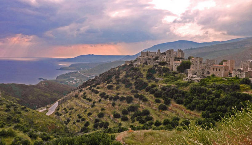 无人,横图,室外,山,建筑,希腊,乡村,云,天空,自然,黄昏,社区,摄影,宁静,拉科尼亚,彩图,马尼