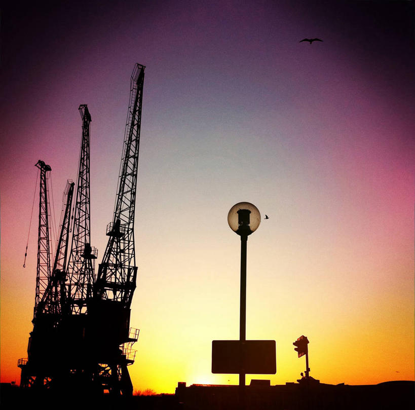 无人,横图,室外,建筑业,日落,路灯,英国,建筑工地,摄影,生长,剪影,发展,进展,彩图