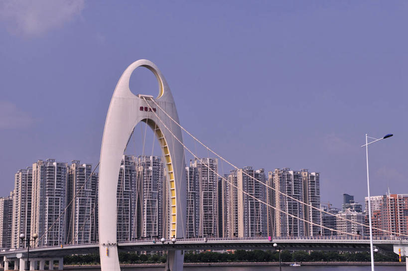 无人,横图,室外,白天,天际线,城市,建筑,广州,公寓,拱门,桥,联系,现代,摄影,吊桥,发展,广东省,彩图,居住区