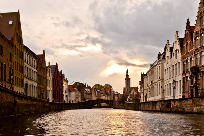 无人,横图,室外,河流,城市,建筑,日光,比利时,并排,房屋,云,天空,摄影,布鲁日,彩图