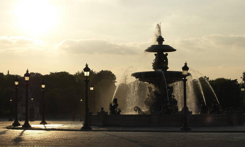 无人,横图,室外,水,路灯,喷泉,法国,巴黎,云,首都,天空,黄昏,摄影,剪影,法兰西岛大区,彩图