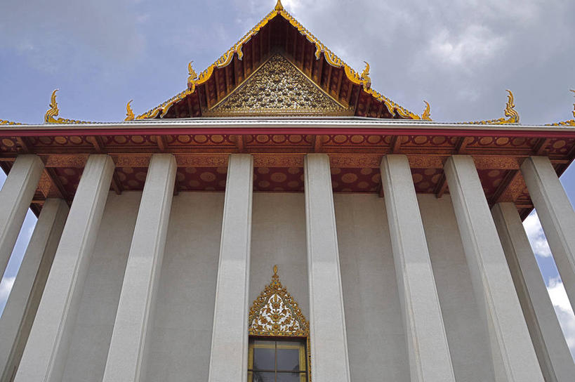 无人,横图,室外,白天,仰视,建筑,曼谷,泰国,柱子,云,首都,历史,大城,摄影,宗教,佛教,彩图,低角度拍摄