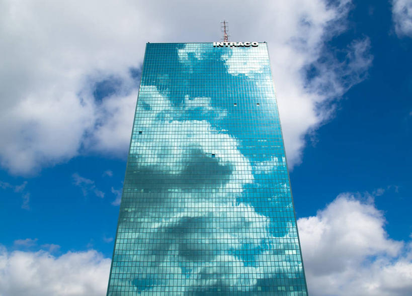 无人,横图,室外,白天,仰视,城市,建筑,摩天大楼,波兰,反射,云,首都,天空,摄影,华沙,彩图,低角度拍摄