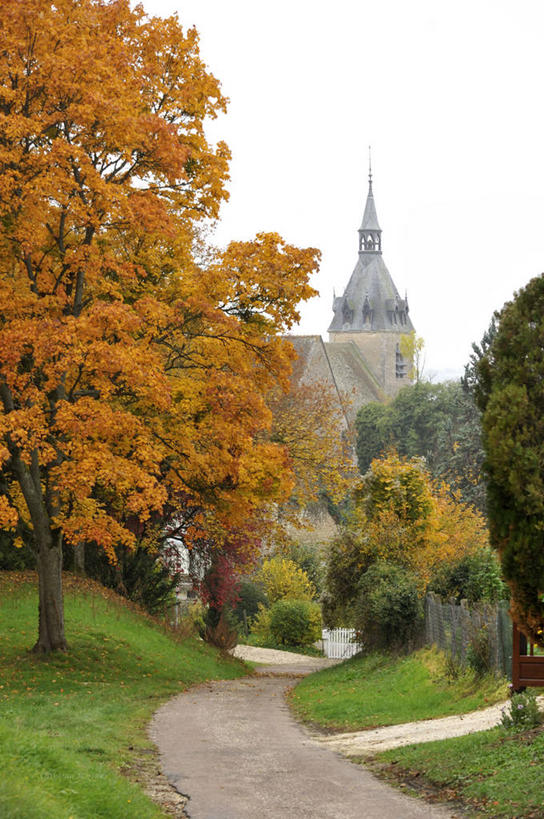 无人,教堂,竖图,室外,白天,法国,草,树,自然,摄影,宗教,基督教,法国文化,万里无云,彩图