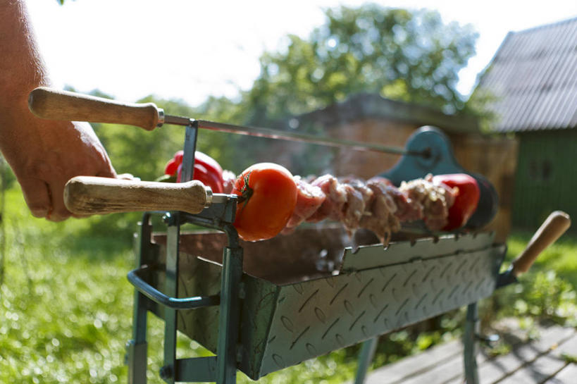 手,一个人,横图,室外,白天,蔬菜,准备,肉,拿着,饮食,夏天,摄影,部分,烤肉架,立陶宛共和国,休闲活动,烹调,彩图