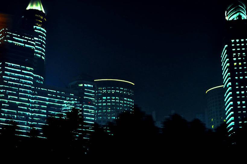 无人,横图,室外,夜晚,建筑,上海,现代,树,天空,摄影,照亮,浦西,发展,彩图