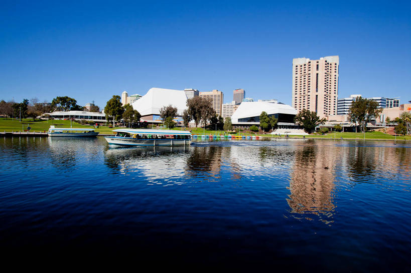 无人,横图,室外,白天,河流,水,建筑,客轮,澳大利亚,反射,运输,摄影,万里无云,南澳大利亚,彩图,旅行