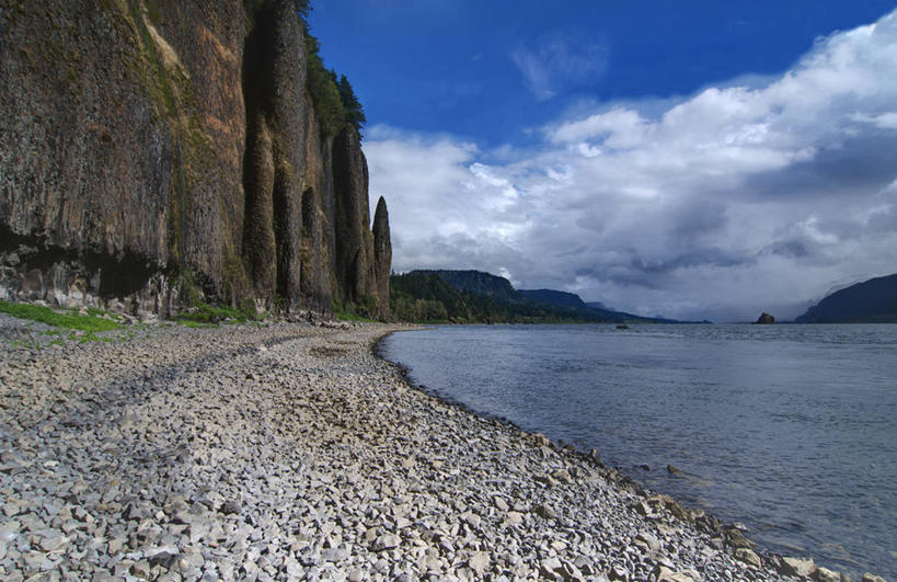 无人,横图,室外,白天,河流,美国,悬崖,云,风景,天空,自然,摄影,宁静,北美,华盛顿州,哥伦比亚河,海滩,岩石,彩图
