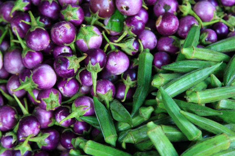 无人,横图,室外,特写,白天,茄子,蔬菜,曼谷,泰国,许多,丰富,秋葵,市场,首都,很多,饮食,摄影,多样,清新,选择,健康食物,泰国文化,彩图