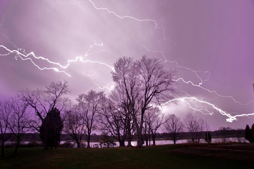 无人,栏杆,横图,室外,闪电,美国,树,紫色,天空,自然,黄昏,摄影,宁静,马里兰,雷雨,彩图