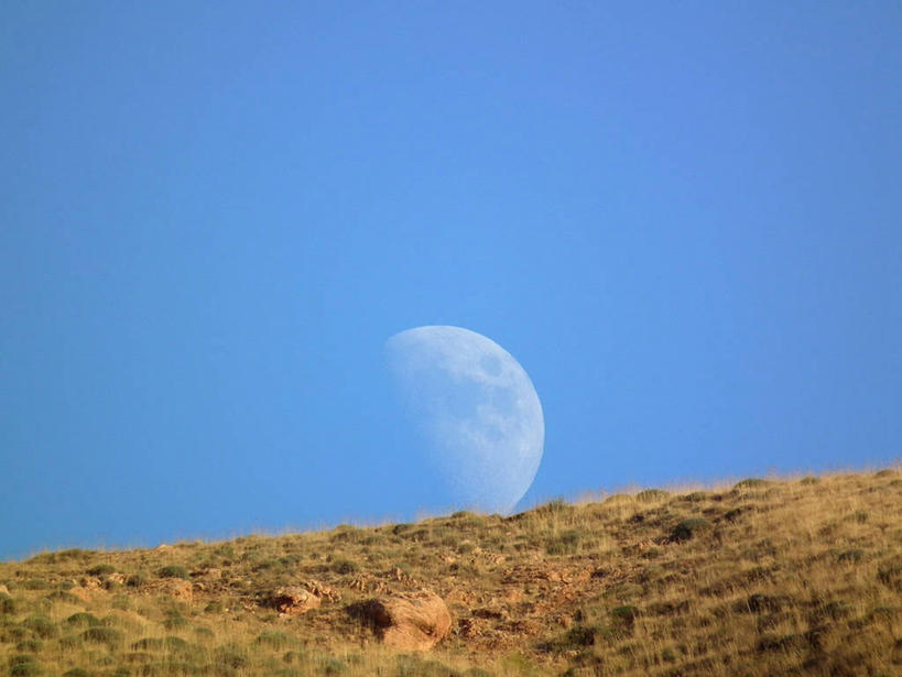 无人,横图,室外,山,月亮,黎明,草,天空,自然,摄影,宁静,彩图