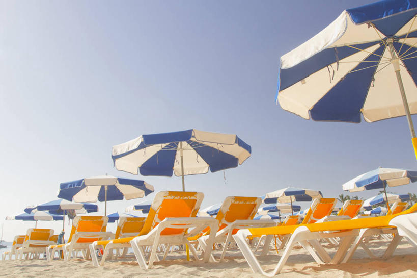 无人,横图,室外,白天,日光,西班牙,阴影,沙子,遮阳伞,放松,摄影,万里无云,大西洋群岛,大加纳利,海滩,休闲椅,彩图