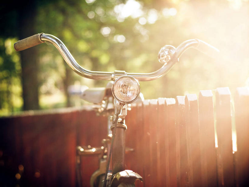 无人,横图,特写,自行车,日光,瑞典,篱笆,树,一个,运输,摄影,单个,柔焦,逆光,散焦,彩图