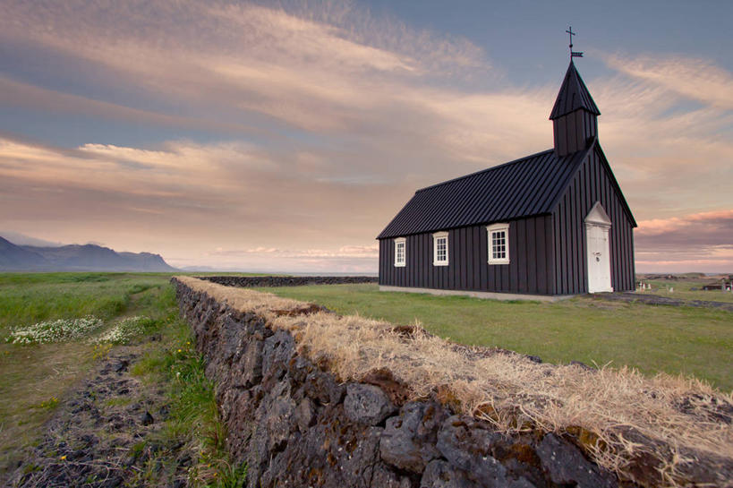 无人,教堂,横图,室外,建筑,地形,云,石墙,草,天空,自然,黄昏,摄影,宗教,彩图