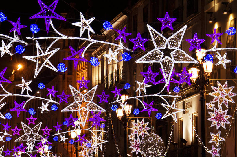 无人,横图,室外,夜晚,西班牙,圣诞节,庆祝,星形,摄影,照亮,照明设备,安达路西亚,塞维尔,彩图,传统文化