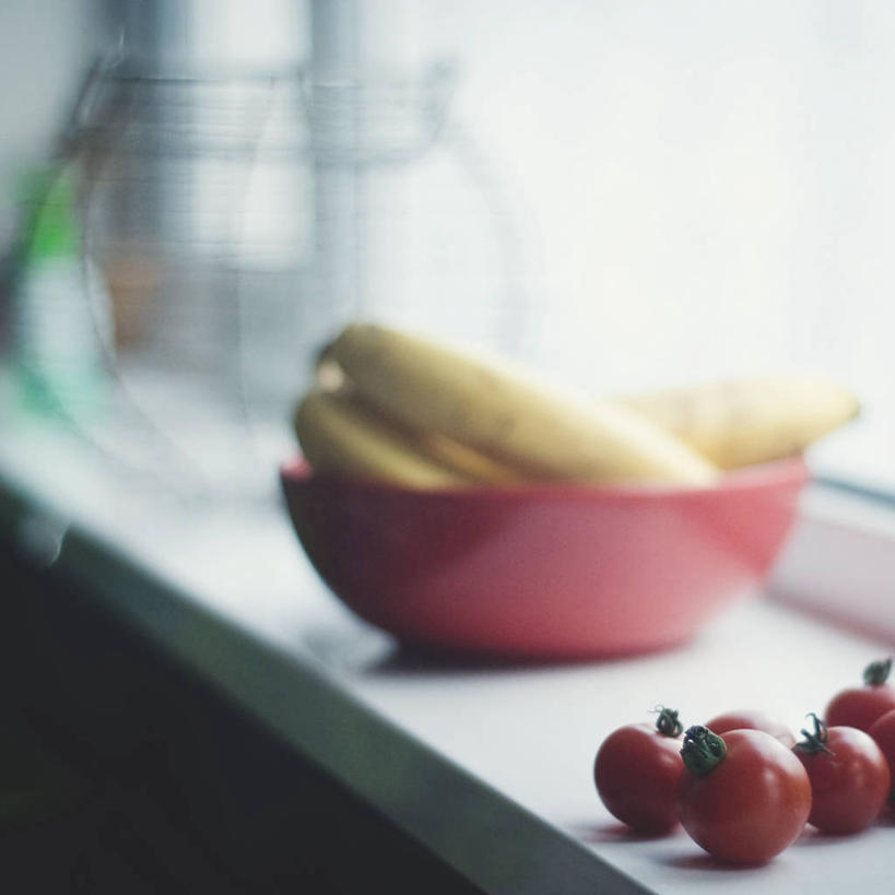 无人,方图,室内,白天,香蕉,蔬菜,西红柿,水果,英国,饮食,窗台,碗,摄影,清新,健康食物,彩图