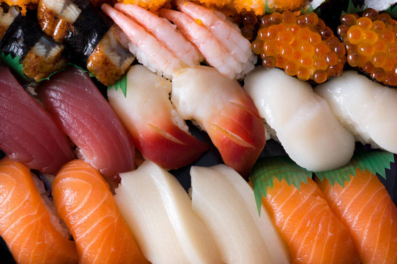 寿司,无人,横图,特写,白天,背景,泰国,一排,许多,日本文化,整齐,日本料理,美味,很多,饮食,排列,摄影,多样,队列,清新,海产,彩图,全画面,全框架,全帧,全画幅