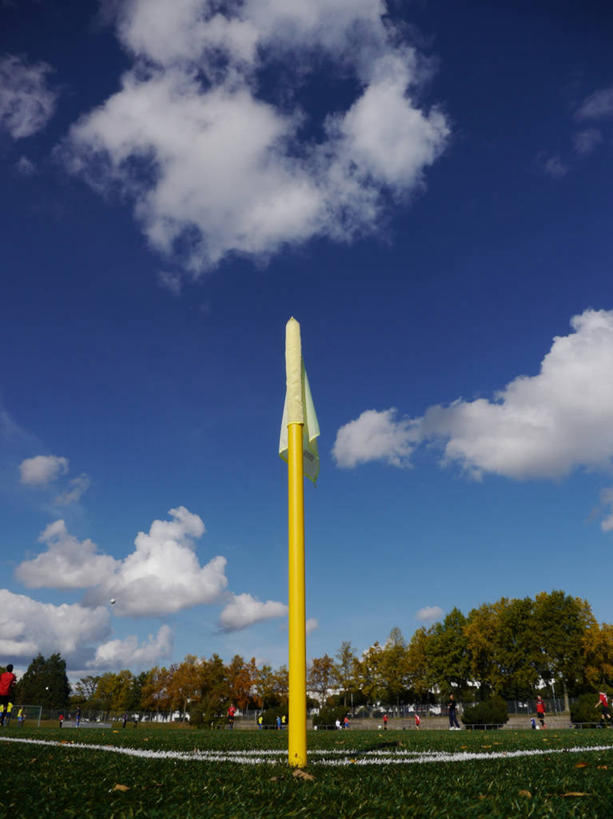 足球场,运动场,竖图,室外,白天,运动,德国,角球,云,杆,草,树,天空,摄影,足球运动,休闲活动,彩图