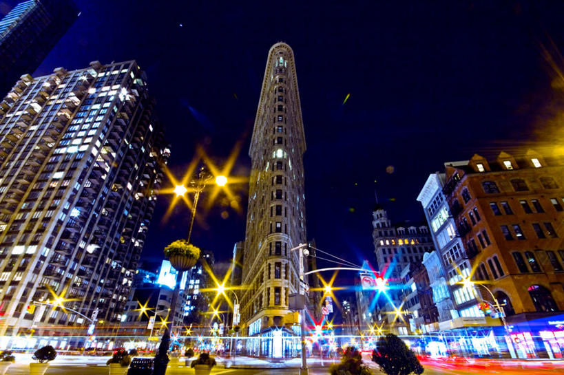 横图,室外,夜晚,长时间曝光,城市,建筑,路灯,纽约,美国,天空,摄影,照亮,彩图