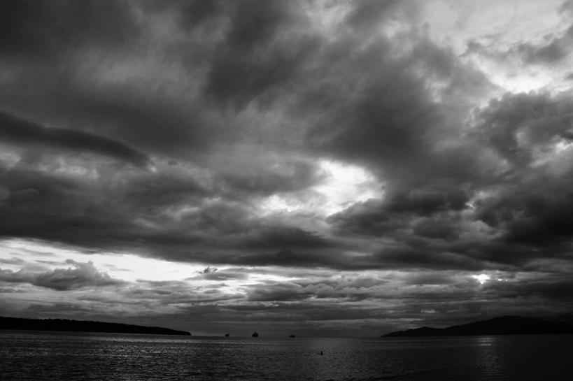 无人,横图,黑白,室外,海洋,船,加拿大,乌云,海湾,天气,自然,黄昏,摄影,温哥华