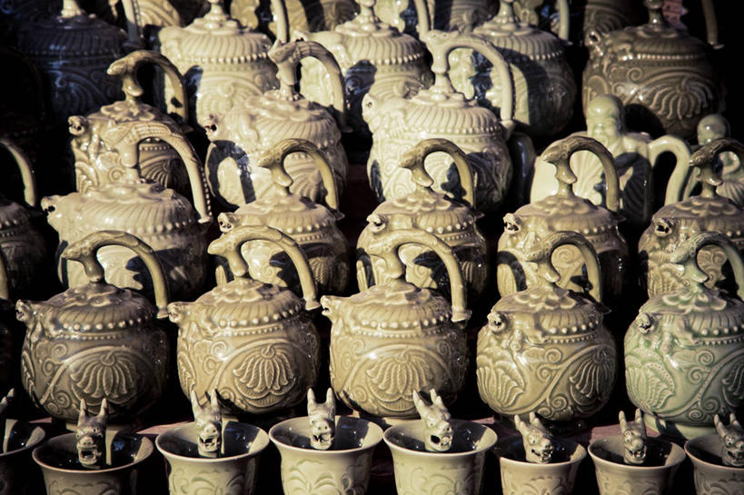 无人,横图,俯视,室外,一排,许多,丰富,整齐,市场,很多,杯,排列,茶壶,摄影,队列,选择,古典风格,陕西省,彩图,高角度拍摄