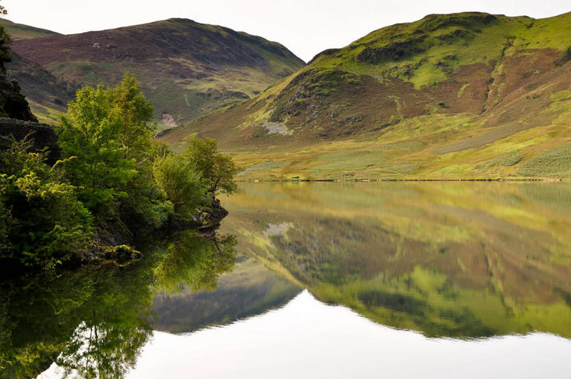 无人,横图,室外,美景,山脉,英国,对称,反射,地形,景观,黎明,草,树,风景,天空,自然,景色,摄影,宁静,早晨,自然风光,彩图,巴特米尔湖