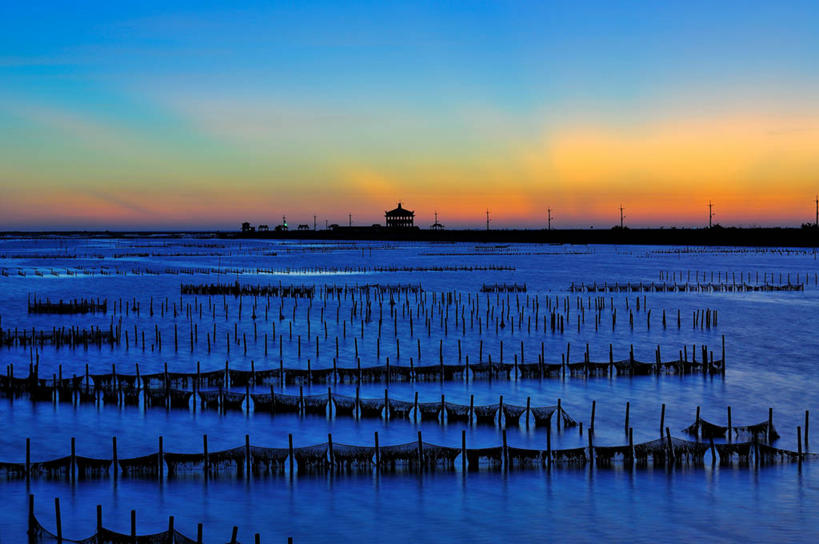 无人,横图,室外,农业,渔业,湖,日落,台湾,水平线,养殖,自然,摄影,宁静,台南,彩图,牡蛎养殖