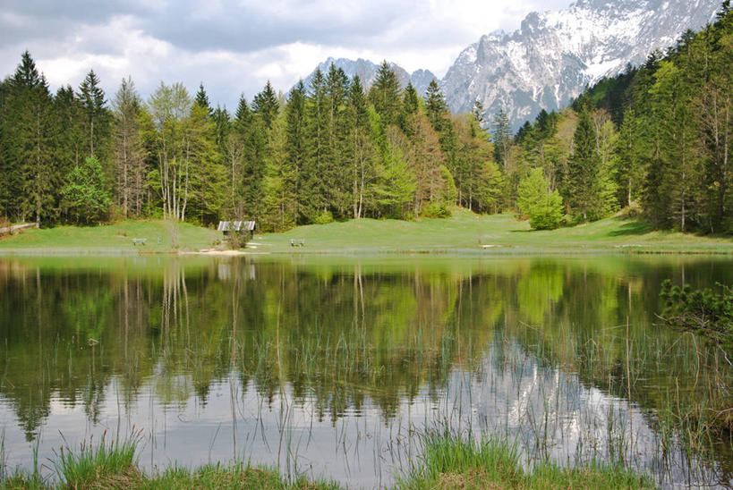 无人,横图,室外,白天,湖,美景,山,德国,反射,地形,景观,云,树,风景,天空,自然,景色,摄影,宁静,自然风光,阿尔卑斯山脉,米登华德,彩图