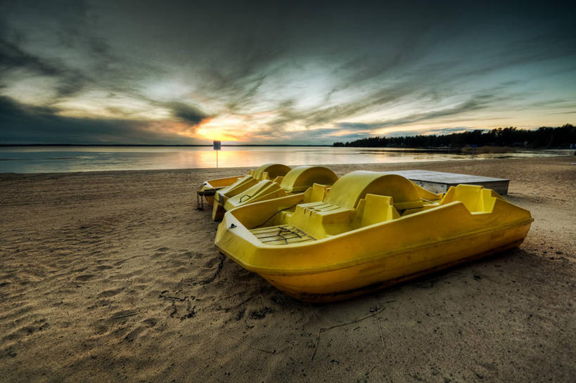 无人,横图,室外,海洋,日落,瑞典,沙子,水平线,云,黄色,天空,自然,摄影,宁静,脚踏船,海滩,彩图