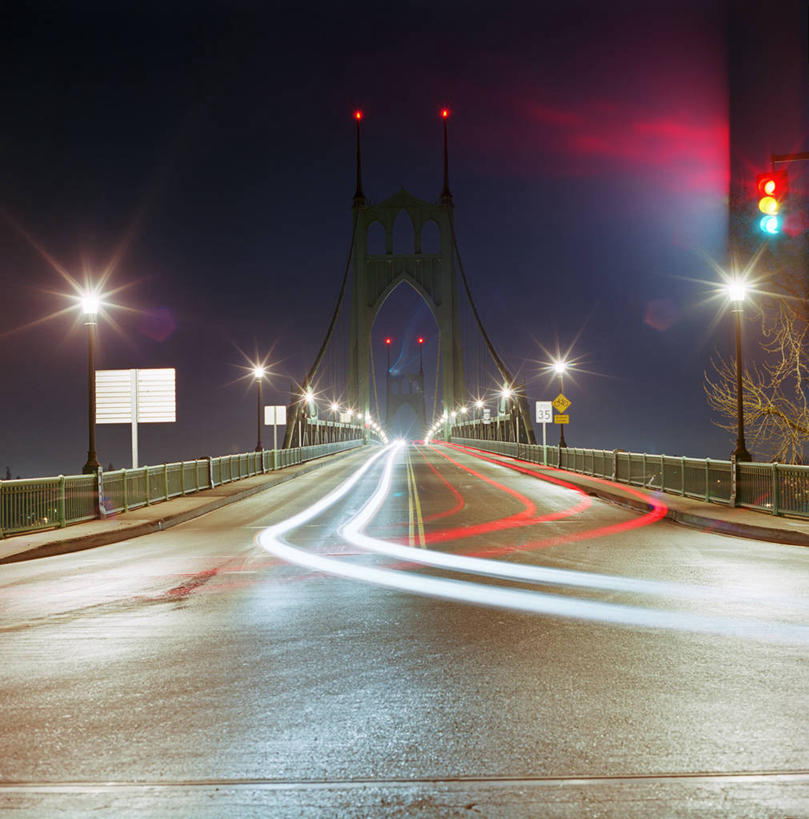 无人,竖图,室外,夜晚,路,路灯,美国,桥,交通,运输,摄影,迅速,照亮,波特兰,彩图