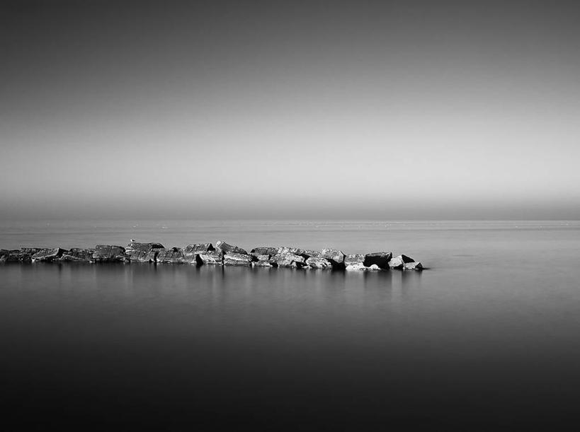 无人,横图,黑白,室外,湖,水,美国,许多,水平线,很多,自然,黄昏,摄影,宁静,北美,伊利湖,岩石