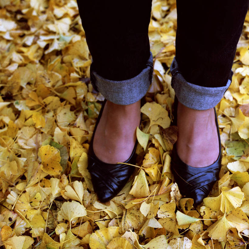 腿,一个人,站,方图,室外,特写,白天,时尚,银杏树,鞋子,叶子,美国,牛仔裤,休闲装,黄色,黑色,放松,摄影,部分,加利福尼亚,四肢,休闲活动,彩图