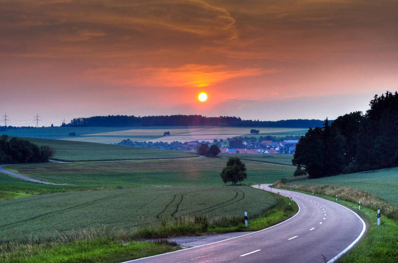 无人,横图,室外,旅游,度假,美景,日落,太阳,日光,德国,弯曲,路标,景观,云,娱乐,树,风景,天空,自然,享受,休闲,景色,放松,摄影,自然风光,乌尔姆,彩图