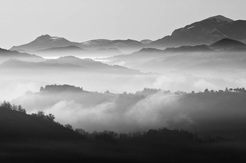 无人,横图,室外,美景,山脉,雾,意大利,地形,景观,宏伟,风景,天空,自然,黄昏,景色,摄影,宁静,早晨,自然风光,乌比诺,彩图