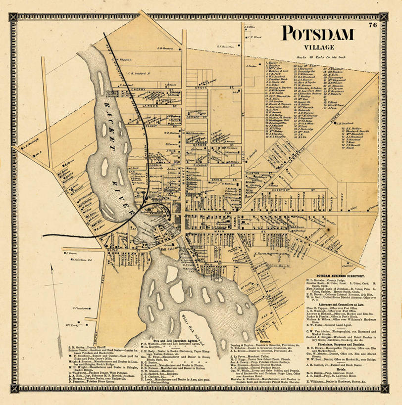 无人,竖图,方图,地图,城镇,历史,古董,纽约州,波茨坦,彩图